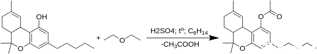 Synthesis of tetrahydrocannabinol-O-acetate from tetrahydrocannabinol